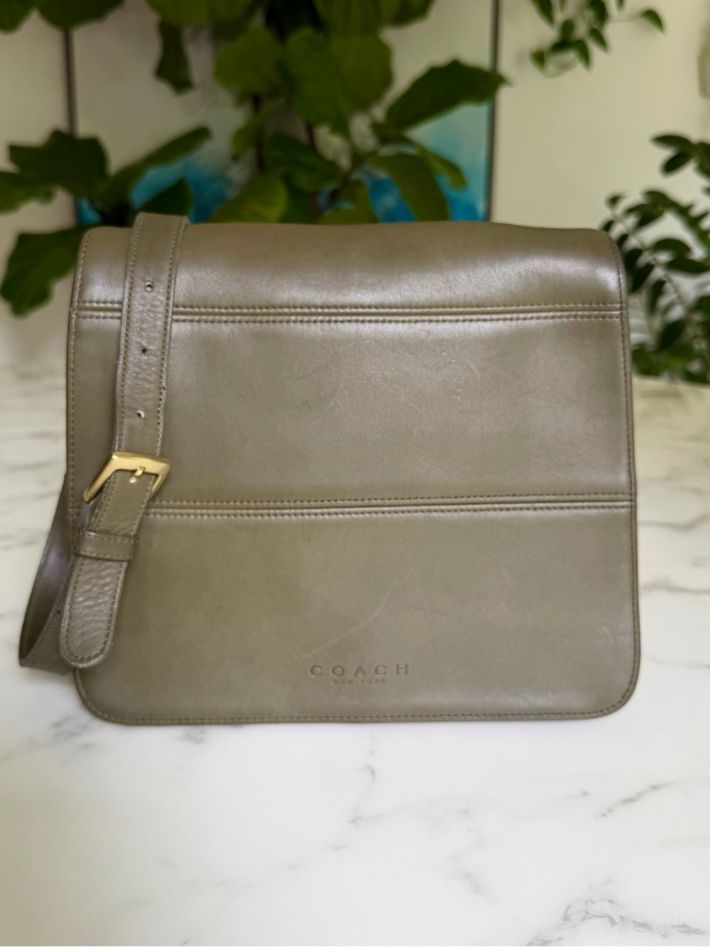Coach Vintage Tribeca Flap Leather Crossbody Bag 9092 Loden Green 90's USA - Picture 1 of 16